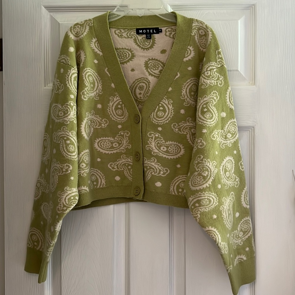 Green Paisley Cropped Cardigan (Motel Rocks Olina Cardi)- Size M